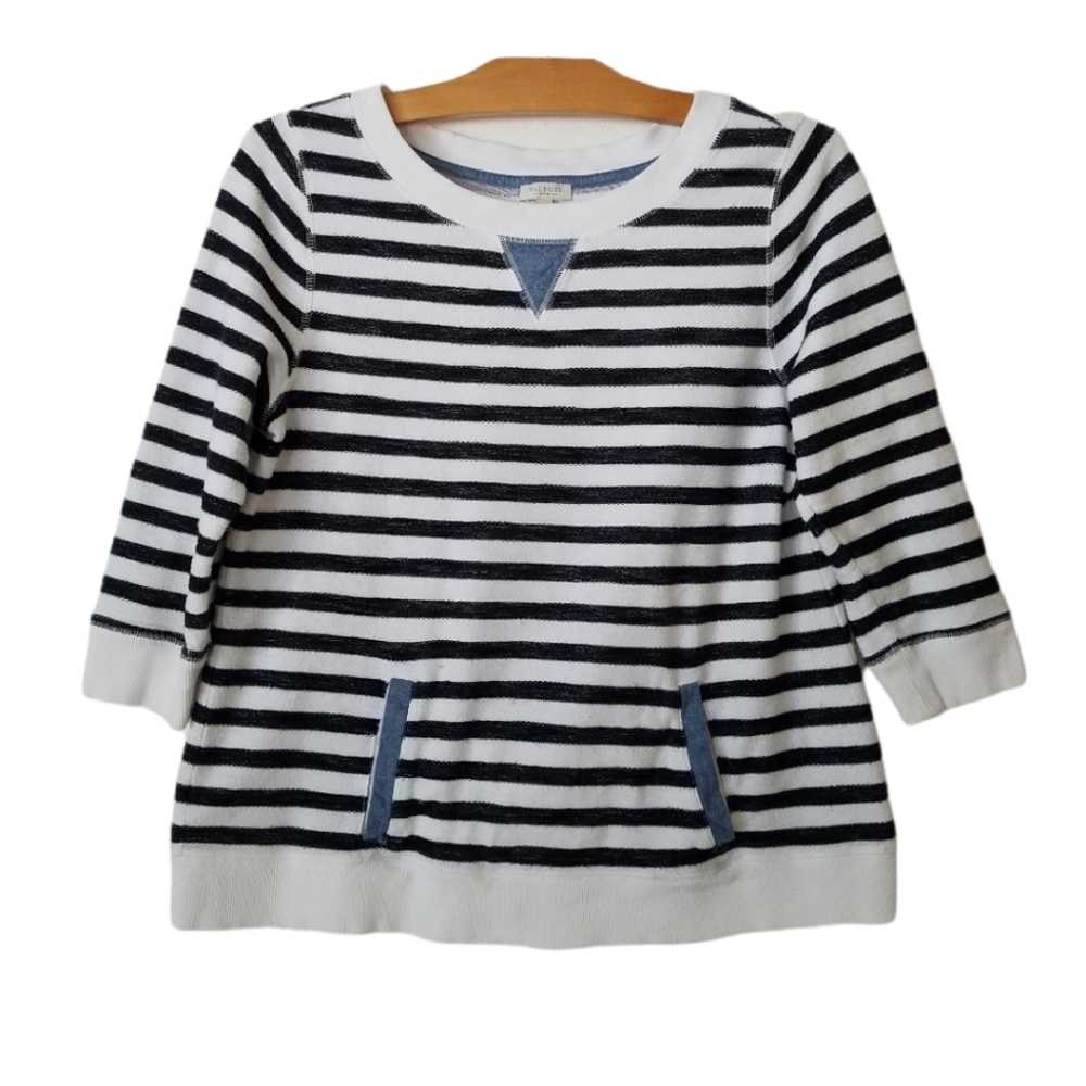 Talbots Petites nautical striped 3/4 sleeve top terrycloth
